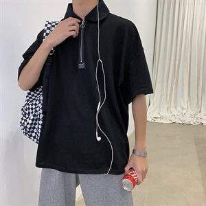 19夏装港风新款ins潮流拼色宽松polo衫韩版个性短袖T恤PL01/图片