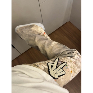 【有货】N1065CC-特P60 美式复古涂鸦印花破洞牛仔裤男女图片
