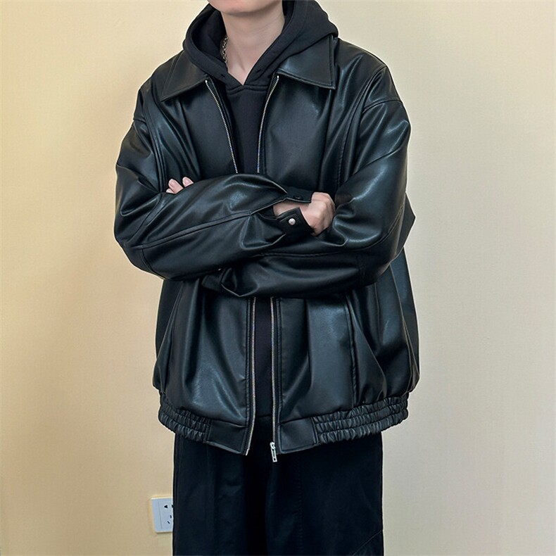 现货主推高质量皮衣外套男宽松皮夹克机车服A026P95,男装夹克,电商A351
