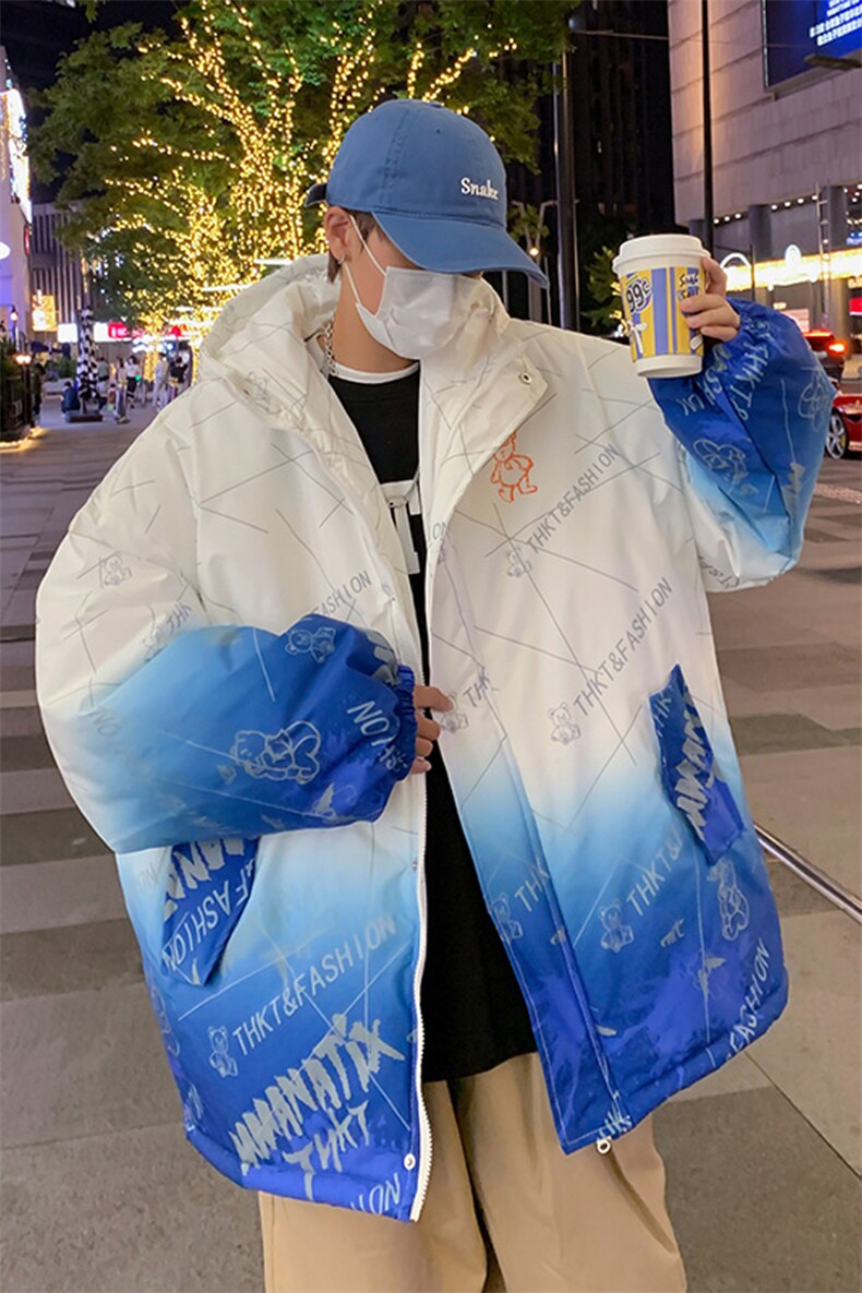 2025冬装港风渐变色棉衣男连帽棉服棉袄面包服外套3315-P90控138,男装棉衣,星座207