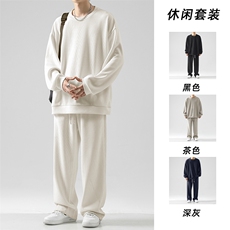 美式潮流卫衣套装男秋冬款圆领长袖T恤搭配休闲裤-TZ810特批92，男装休闲套装，星座718