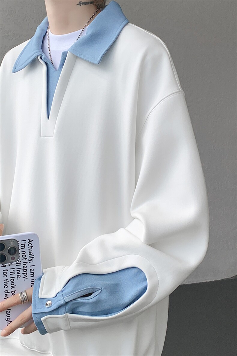 8XL-M美式拼接新款翻领高级感衬衫领运动上衣长袖卫衣男WY26P68,男装衬衫,电商D206-1