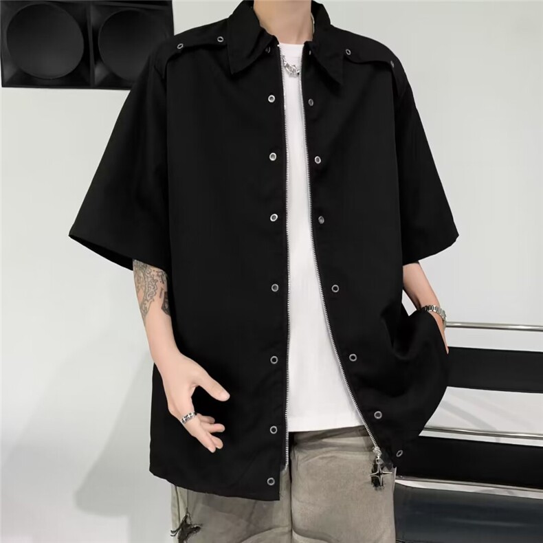 港风复古短袖衬衫男百搭小众宽松半袖衬衣外套C118-P43,男装衬衫,星座308B-2