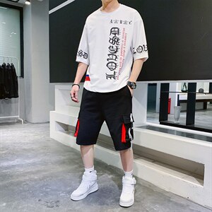 夏季新款短袖T恤短裤套装运动休闲宽松潮流两件套男装F178P70
