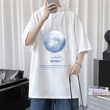LD54241-P45连帽短袖t恤男大码胖子带帽五分袖中袖，男装T恤，电商A040