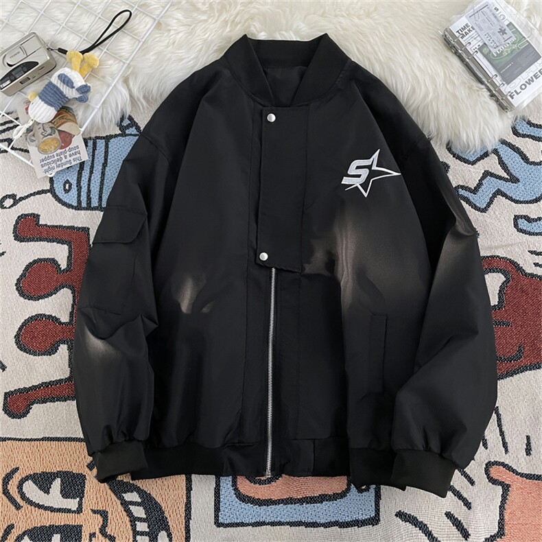 风新款秋季美式时尚百搭宽松字母印花夹克外套JK0696-P60,男装夹克,星座308B-1