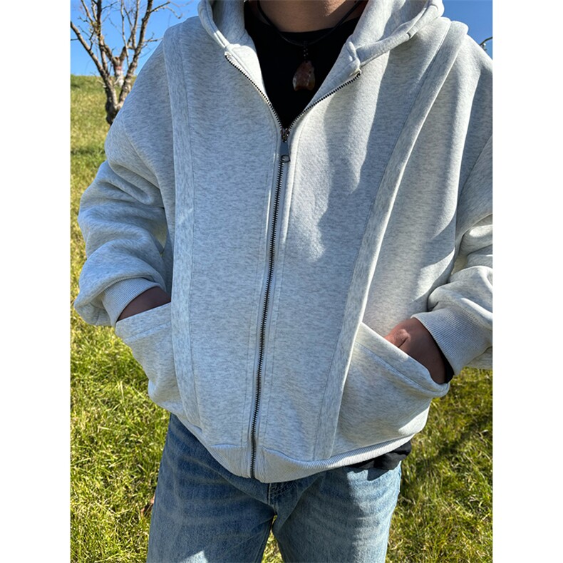 抖音得物高品质二开25秋冬美式重磅宽松结构设计连帽卫衣外套W78,男装卫衣,电商A486-1