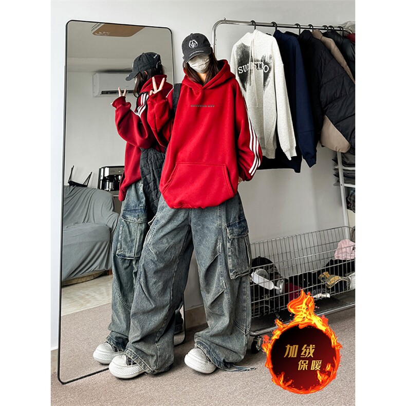 抖音得物供货提供视频秋冬重磅美式宽松织带连帽卫衣0608,男装卫衣,电商A486