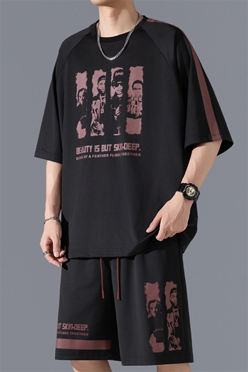 2025夏季新款无影墙大码冰丝印花短袖套装M-5XHQ25585-P60,男装休闲套装,电商A022