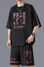 2025夏季新款无影墙大码冰丝印花短袖套装M-5XHQ25585-P60，男装休闲套装，电商A022