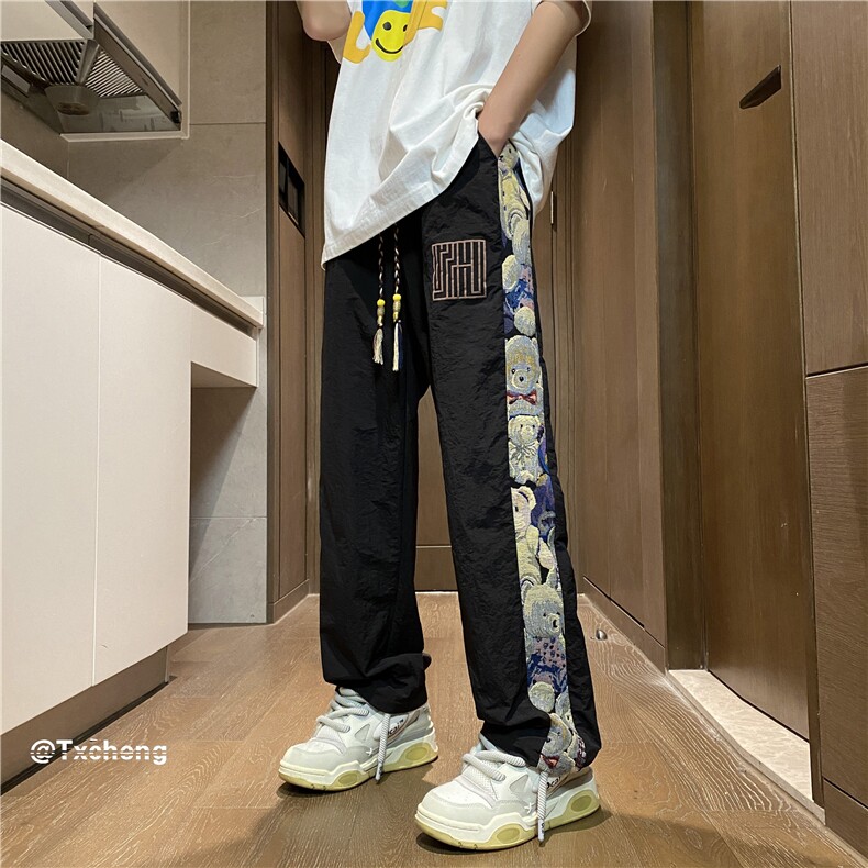 2023夏季新款潮风小熊刺绣宽松休闲裤B315-K23381-特p25控48,男装休闲裤,电商B315