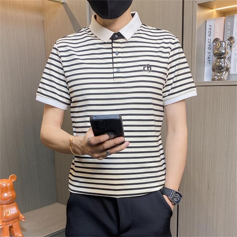PL042-特P40男士短袖T恤夏季薄款商务潮流帅气带翻领条纹Polo衫,男装Polo衫,电商D310B-1