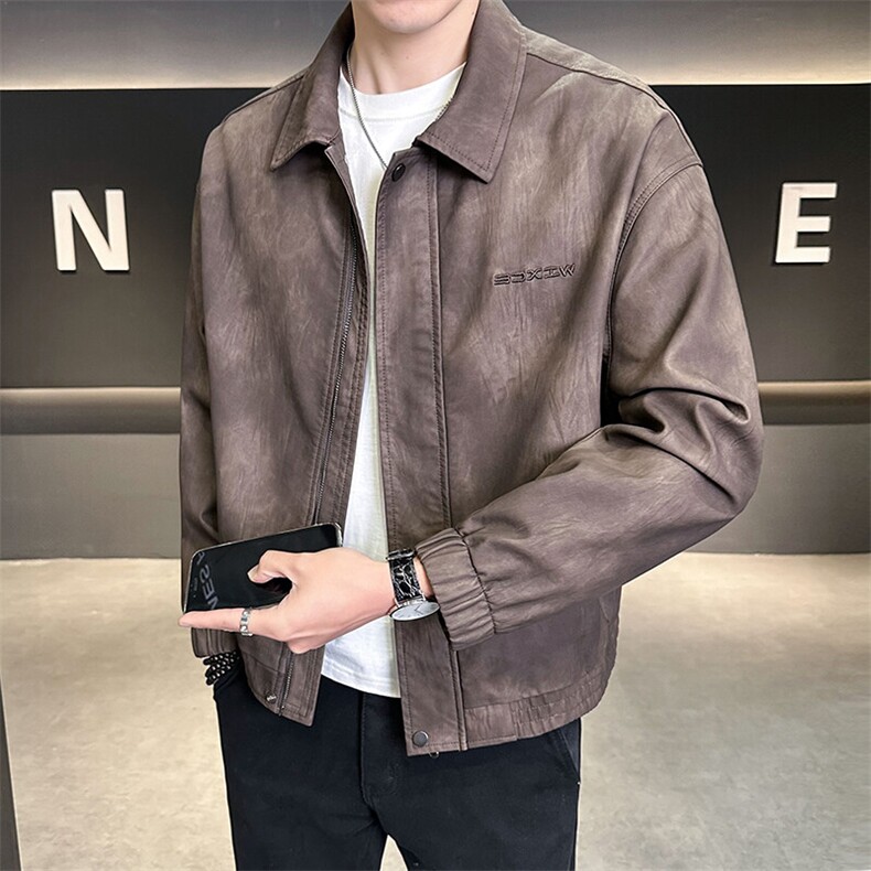 2025春季新款高品质款宽松水洗PU皮衣男外套C317-J886-P165，男装皮衣，电商C317