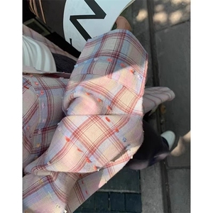 TC625-p45韩系chic格子衬衫女叠穿遮肉显瘦长袖衬衣外搭上衣ins图片