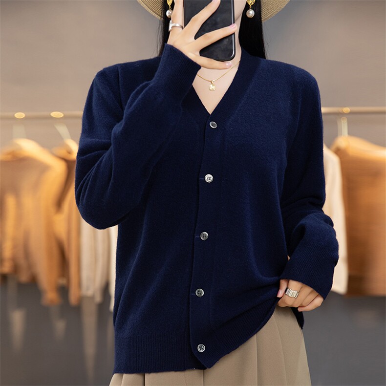 设计感圆领宽松毛衣针织开衫外套21秋冬韩版长袖外搭羊毛开衫上衣，女装羊毛衫，驼铃羊绒