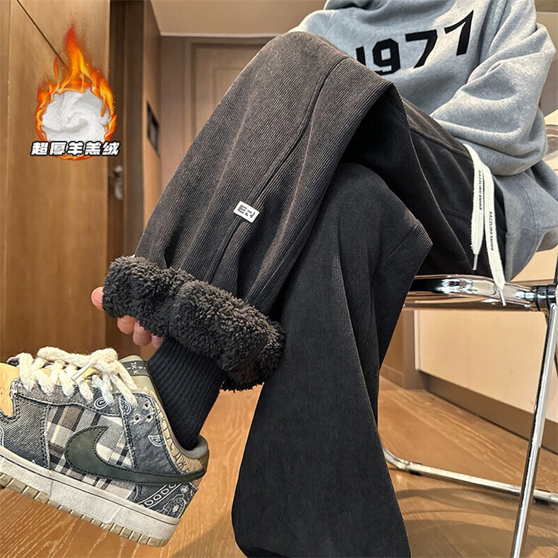 2024冬季新款内景大码羊羔绒灯芯绒小脚裤M-5XHK23914-特P35，男装休闲裤，电商A022
