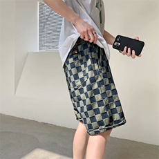 潮牌格子牛仔短裤ins潮流新款宽松百搭休闲五分裤子夏季D3053-p38，男装牛仔裤，星座1008