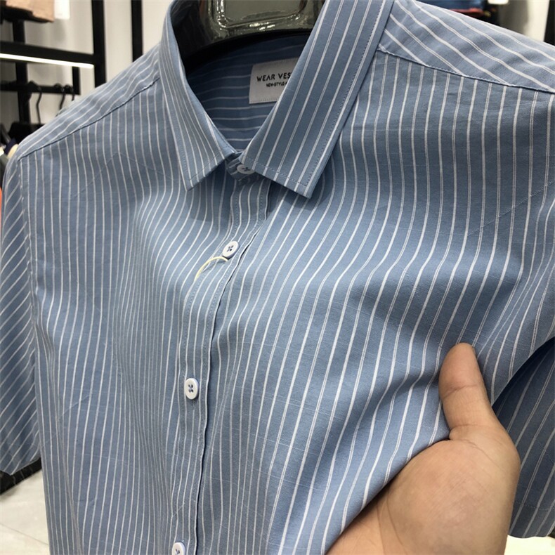中年男士商务休闲短袖衬衫2024夏季薄款时尚百搭男装翻领半袖上衣,男装衬衫,电商B212（原钱塘6029）