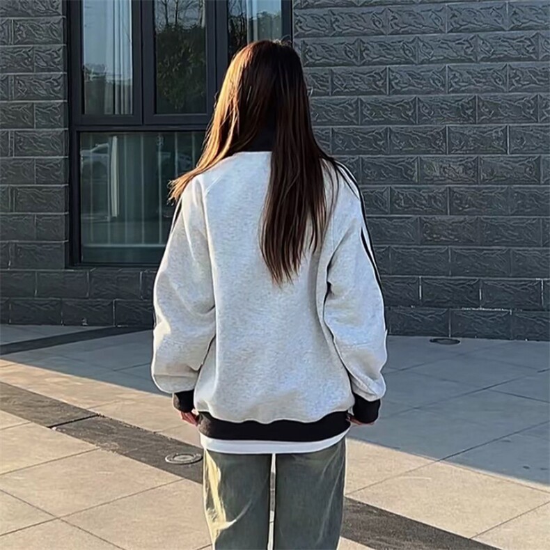 抖音得物高品质美式高街重磅结构设计拼接织带立领卫衣外套CM42,女装短外套,电商A486-1