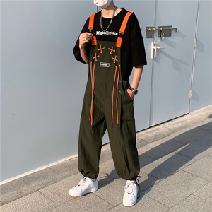 军绿色工装背带裤女美式高街日系设计感K1106P55图片