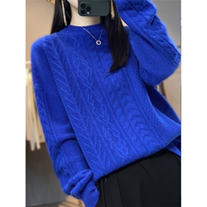 复古慵懒风毛衣女秋冬季宽松休闲针织衫上衣，女装羊毛衫，恩泰羊绒