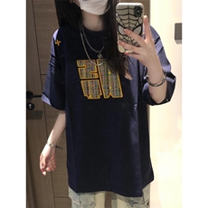 潮牌美式复古宽松短袖t恤男女情侣黑色上衣编织刺绣T5047，男装T恤，星座1116A（原606A-3）