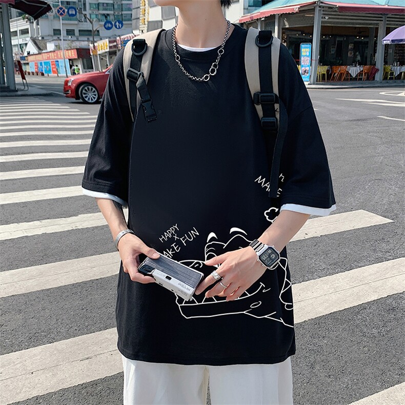 JT55136-P25假两件短袖t恤男大码胖子半袖体恤半截袖港风,男装T恤,电商A040