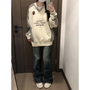 WE1949-P46 徽章V领撞色拼接美式重磅运动卫衣男女图片