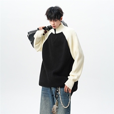 8XL-M半拉链立领毛衣外套男针织衫慵懒拼接插肩袖线衣MY19001P78，男装针织衫/毛衣，电商B312