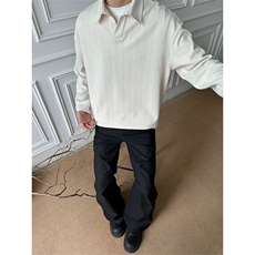 麦穗条纹V领长袖衬衫男春秋季cleanfit老钱风卫衣情侣款polo衫潮，男装卫衣，星座809A(原222-1)