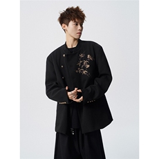 风竹子刺绣M-5XL大码95%涤纶5%氨纶中式西服XF78309特P70控128，男装西服，星座227-7