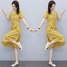 2024夏季新款短袖棉麻印花连衣裙冰凉棉料显瘦遮肚A字裙，女装连衣裙，欣贝拉