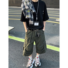 美式复古多口袋工装短裤夏季新款潮流宽松直筒褶皱设计七分裤，男装牛仔裤，星座410-6（原星座1304-1）