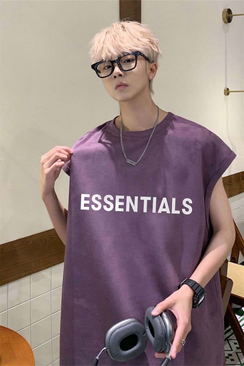 （抖音不可售）重磅麂皮绒无袖坎肩背心ess英文印花JB406-特P19,男装背心/马甲,星座508（原C305）