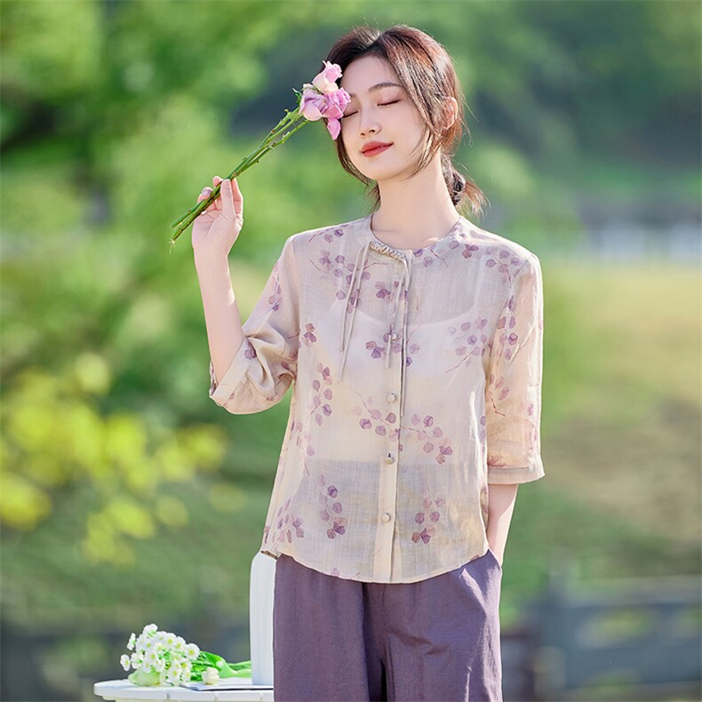 2026年春季女短袖宽松亲肤透气苎麻，女装衬衫，江南依恋