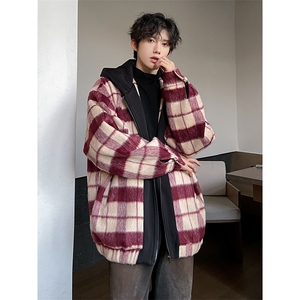 小香风秋装新款拼色男士毛呢港风连帽夹克外套 A071-JK108-P125图片