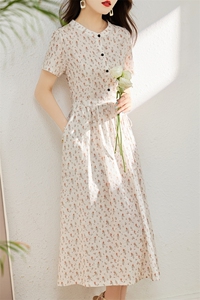 小清新碎花棉麻风连衣裙女2025夏季新款收腰显瘦气质减龄短袖裙子图片