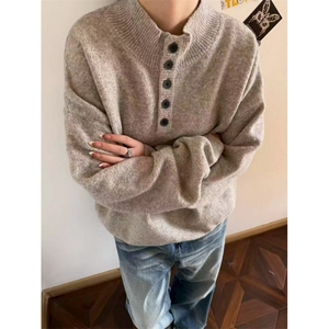 美式复古设计感亨利领毛衣男cleanfit宽松休闲针织衫上衣2305 P65图片