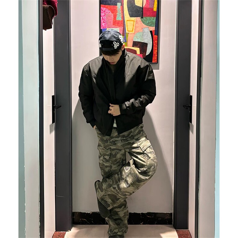 抖音得物 美式潮休闲夹克春季立领纯色复古工装加厚棉服外套AMY01图片