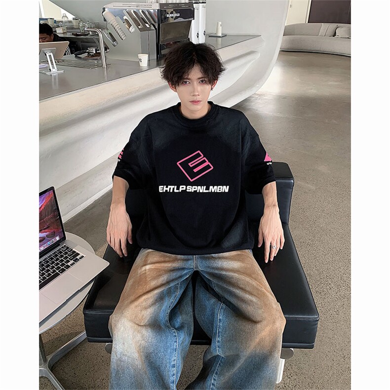 C418-P33夏季新款设计感嘻哈宽松上衣美式潮牌短袖T恤男现货,男装T恤,星座512-6