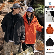 秋冬三合一连帽双层冲锋衣纯色宽松港风情侣棉袄外套MY9318-P115，女装短外套，电商A128