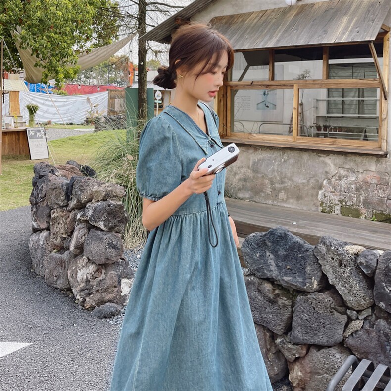 新款现货v领休闲牛仔连衣裙212A-609-P115-165,女装连衣裙,浙宝212A