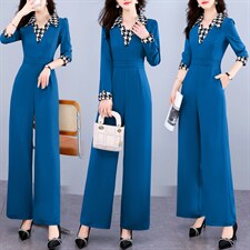 现货连体裤女秋新款时尚气质减龄女职业装阔腿连衣裤，女装连体裤，韩美纤衣