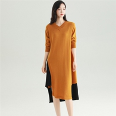 2025秋冬百搭时尚简约v领短袖连衣裙，女装连衣裙，雅之冉羊绒