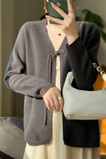 长袖V领开衫2024年秋季时尚显瘦盘扣羊毛针织衫，女装羊毛衫，暖圣羊羊绒