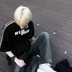 抖音得物高品质二开240克宽松纯棉美式潮牌三条杠织带短袖T恤，男装T恤，电商A486-1