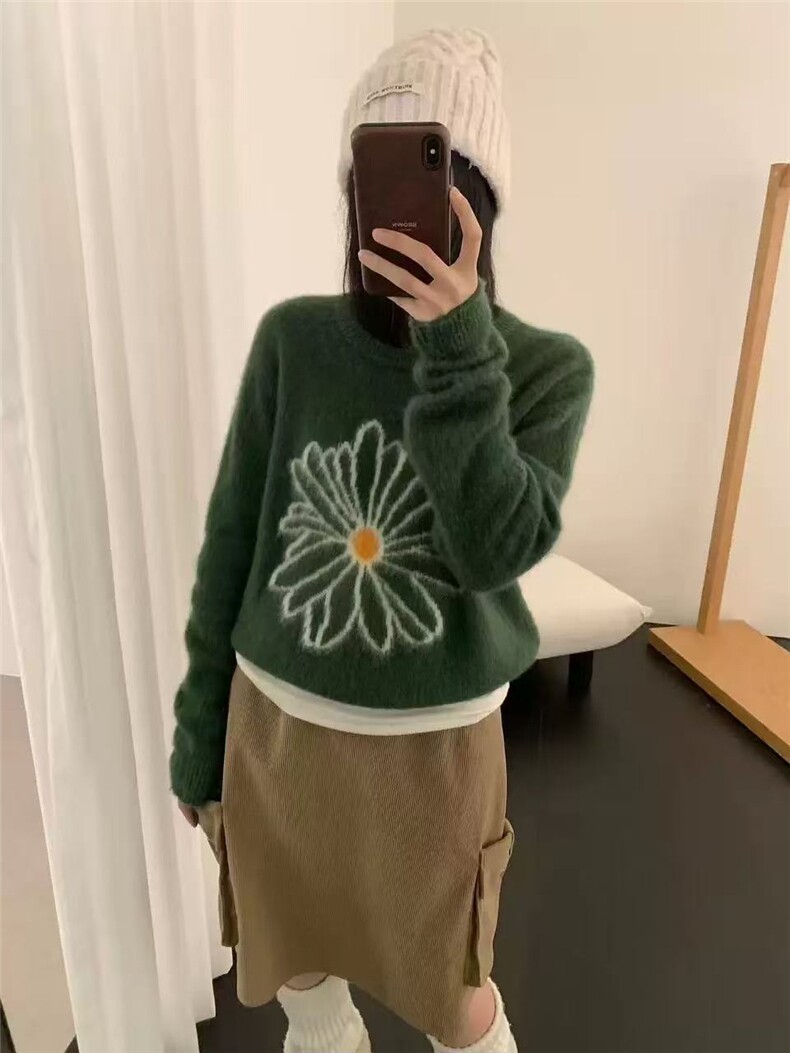 2025年秋季时尚百搭通勤简约休闲加厚圆领提花毛衣，女装针织衫/毛衣，鑫之绒