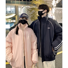 情侣装冬装港风条纹织带棉服棉衣休闲加厚外套男女G1107P118，男装棉衣，电商A339