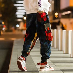 秋装夜景宽松迷彩工装休闲九分裤嘻哈滑板束脚哈伦裤潮男K272/P65图片