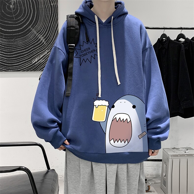 WY2137-P35加绒款-P40纯棉连帽卫衣男大码运动帽衫宽松薄外套男,男装卫衣,电商A040